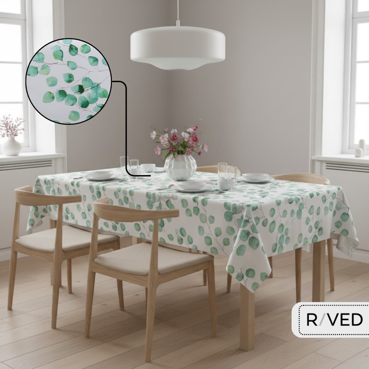 Raved Tafelzeil – 140 cm x 240 cm – Lente Bloemen – Wit – PVC – Afwasbaar