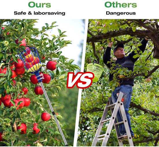Fruitplukker met draaimechanisme - Telescopische fruitplukker van roestvrij staal - Fruitplukker voor bomen - Fruitplukmand - Telescopische steel van 4 meter - Geschikt voor fruit uit de tuin, zoals sinaasappels, peren en citroenen - Rood — afbeelding 5