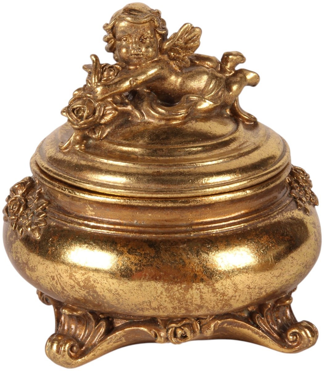 Baroque - Opberger - Opbergdoosje Engel - Goud - Resin - 12x13x13 - Polyresin