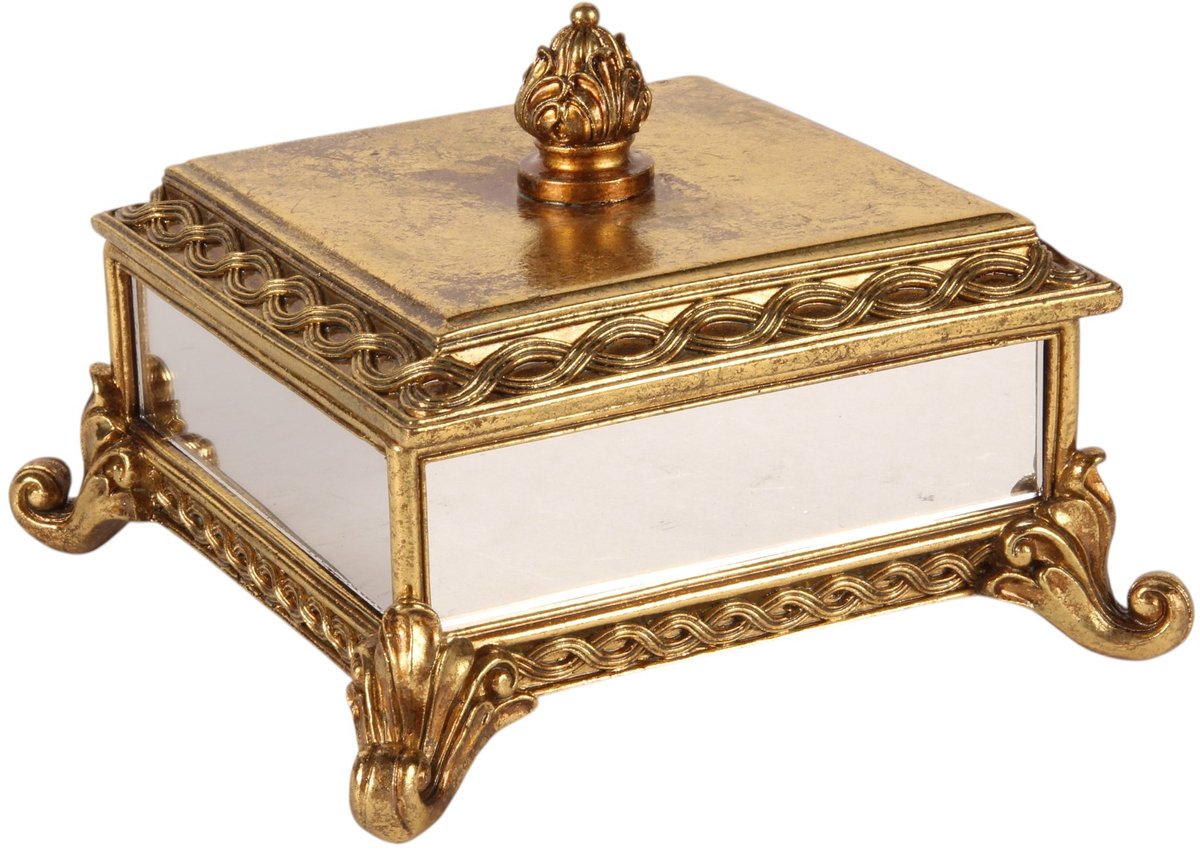 Baroque - Opberger - Opbergdoosje Vierkant 12 cm - Goud - Resin - 12x17.5x17.5 - Polyresin