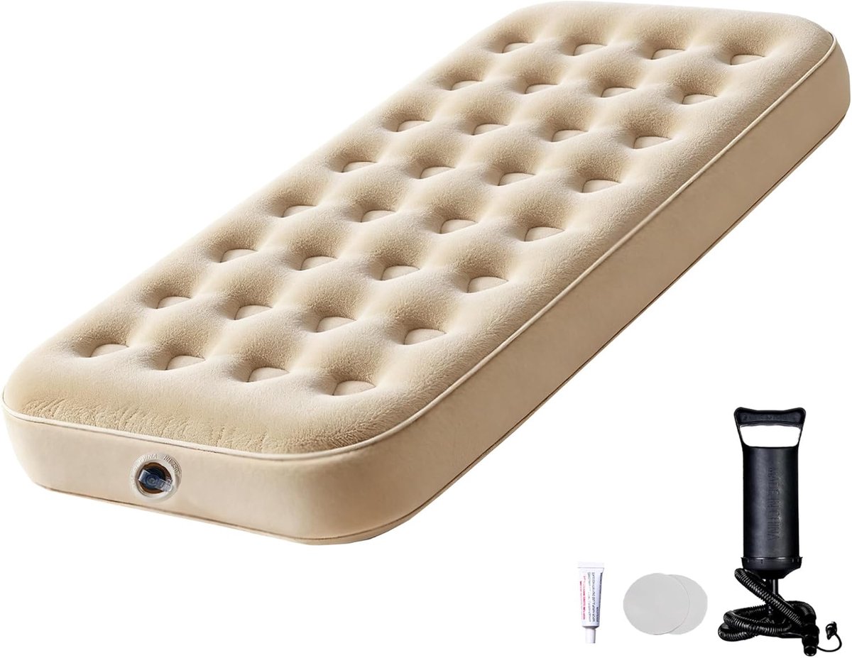 Opblaasbaar Matras 1-persoons - Fiber-Tech Ondersteuning - 21 cm Hoogte - 300 lbs Draagvermogen - Met Oploskussen - Voor Camping en Gasten - Waterdicht PVC Materiaal
