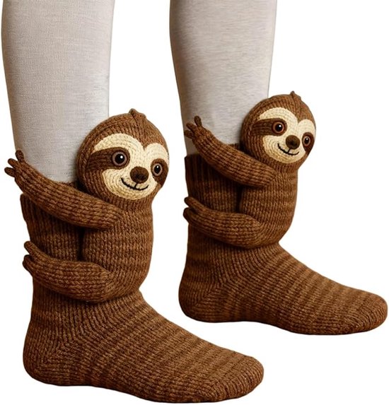 Chaussettes à motif animal - Paresseux 3D fait main - Double couche coton pur - Taille unique - Chaussettes pour adultes - Style A