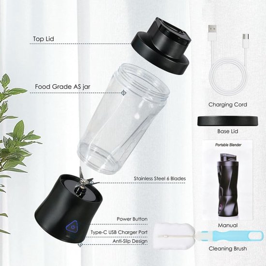Crystal Look Draadloze Draagbare Blender (24 oz/Wit) - 360W + 6000mAh + 6 Scherpe Messen + Zelfreinigend BPA-vrij - Snoerloze Citruspers / Smoothie Maker / Sappers / Mini Blender - Ideaal voor Thuis, Reizen, Kamperen & Vers Sap Genot van Merkloos — afbeelding 4