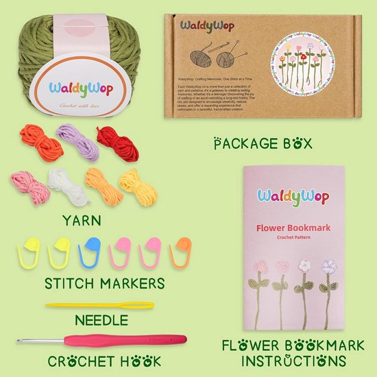 Haakset voor Beginners: 8 Bloem Bookmark Knutselpakket met Zacht Garen en Video Tutorials — afbeelding 3