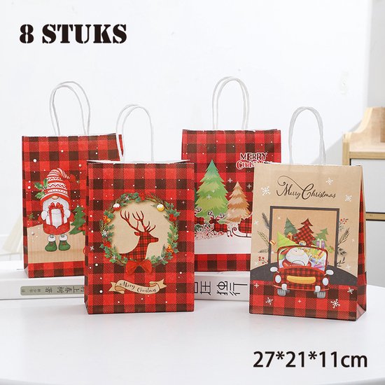 8Stuks Kersttassen-27*21*11cm-cadeautasjes kerst Christmas Gift Bags met handvat-papieren tas-Kerstmis Tote Tassen-cadeaus verpakking winkelen-Christmas Decoration-vakantie cadeau tas-Cadeauverpakking 2025