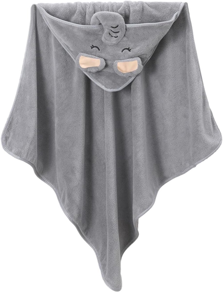 Stunq® Zachte Microvezel Absorberende Baby Badhanddoek met Verstelbare Kap en Diverse Dierenmotieven, Lichtgrijs