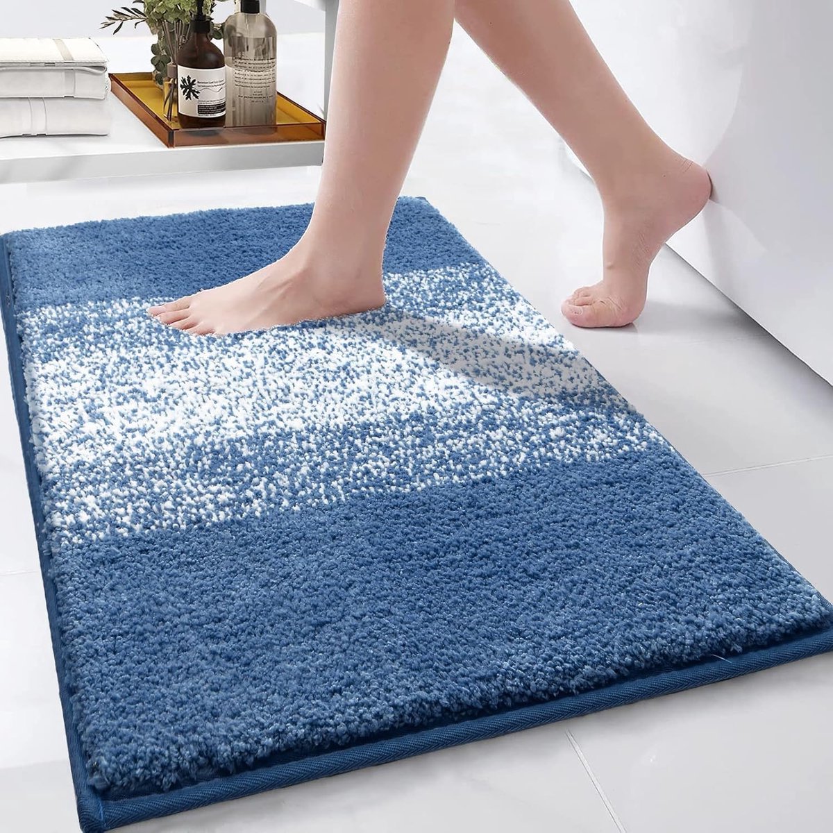 Stunq® Badmat, antislip, 45 x 65 cm, zacht, wasbaar, extra pluizig, waterabsorberende douchematten voor douche, badkuip, toilet, blauw