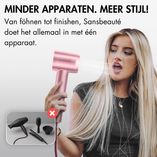 Sansbeauté® Föhn met Diffuser - Krullen - 110.000RPM - Ionische Haardroger met Borstel - 3 Standen - 3 Opzetstukken - Reisföhn - Sèche Cheveux - Krul Feun Set - Haarföhn met Defuser - Hair Blow Dryer - Kappersfohn - 2000W