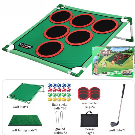 Deze golfset bestaat uit een golfchipspel, een zitzakwerpspel, een puttingmat en puttingdoelen. Geschikt voor golfers, kinderen en gezinnen voor binnen- en buitengebruik. — afbeelding 4