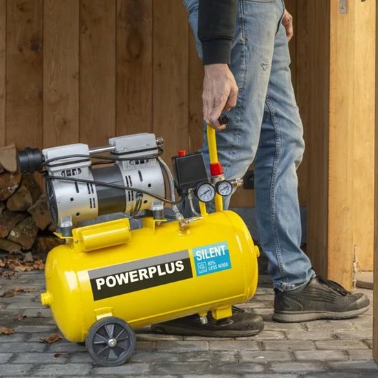 Powerplus - Yellow - POWX17260S - Inductiemotor - Compressor - geen olie 750W 24L geluidsarm - 3 acc. — afbeelding 2