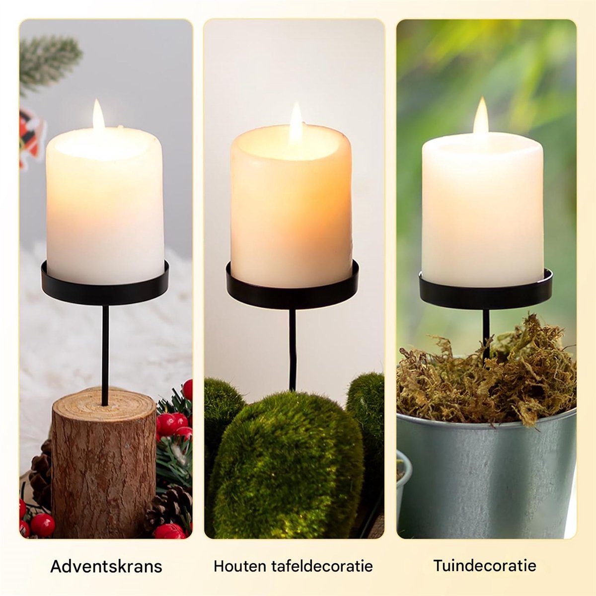 Ynkkvre - Kaarsenhouder adventskrans zuilkaarsen zwart 8 cm – set van 4 adventskandelaars zonder pin adventsplaat krans voor het plaatsen van kaarsen kerstdecoratie tafeldecoratie – foto 7