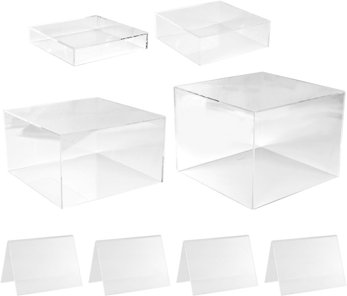 4 stuks buffetverhogers met tafellogo, 5,97 x 2,44 x 2,8 x 3 cm, transparant acryl, voedselstandaard, voedseldisplaystandaard, cupcakestandaard, feestbuffetverhogers voor desserts en zoetigheden