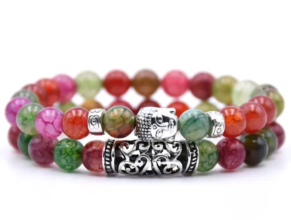 S4H Regenboog Agaat Armband – 2-delige Set – Edelsteen Armband voor Energie, Balans & Positiviteit – Buddha Armband – Handgemaakt Unisex Sieraad