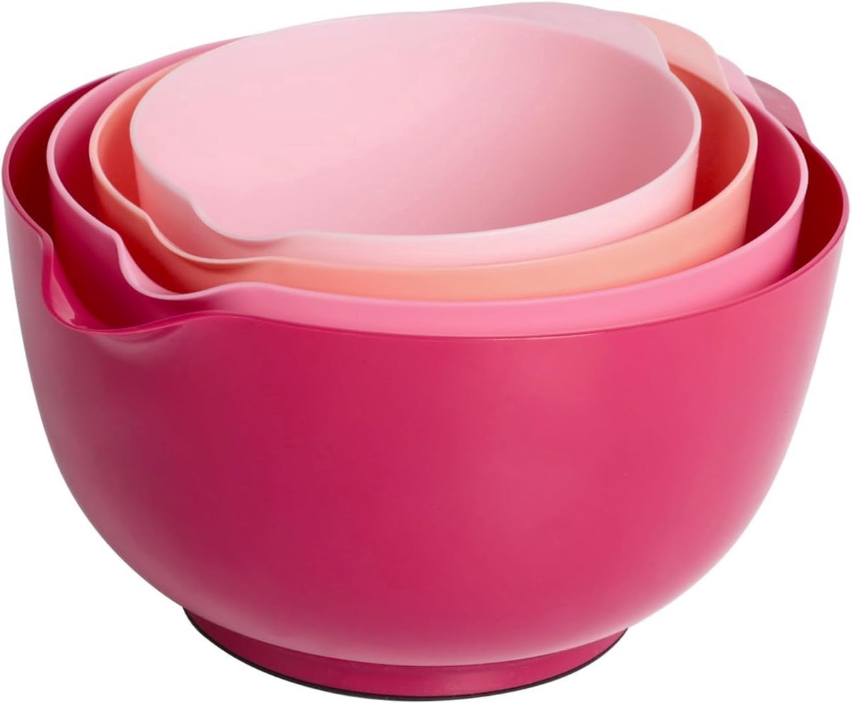 Stunq® Set van Vier Kunststof Mengkommen met Antislip en Stapelbaar Design voor Keuken