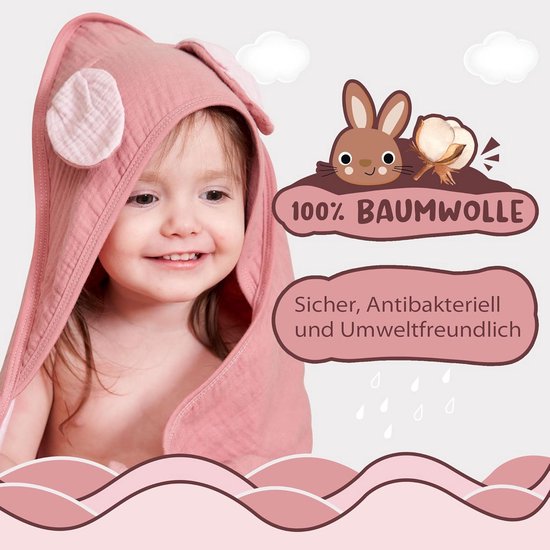 Hooded Baby Badhanddoek Kinderen Jongens Meisjes 85x85cm Katoen — afbeelding 5