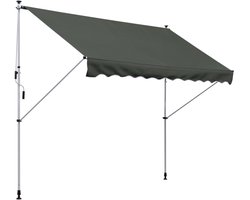Vrijstaand Terrasdak 300x150 cm, Met Handkurbel, Hoogte Verstelbaar 1.7-2.8m, Windbestendig, Grijs, Voor Terras en Balkon