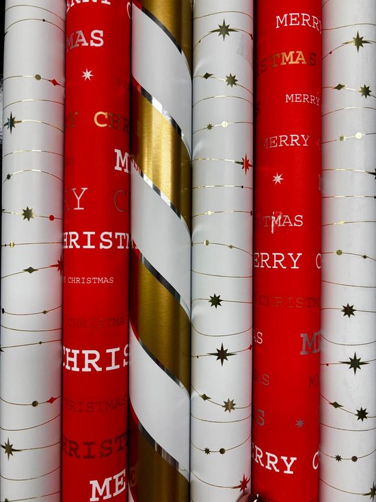 Inpakpapier Kerstmis 6 Luxe Rollen- Breedte 70 cm - 2m lang