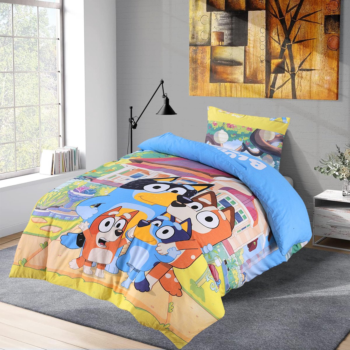 Bed Glow & Apparel – Bluey Beddengoedset | Dekbedovertrek 140x200 + Hoeslaken 90x200+25 + Kussensloop 60x70 | 100% Katoen | Blauw