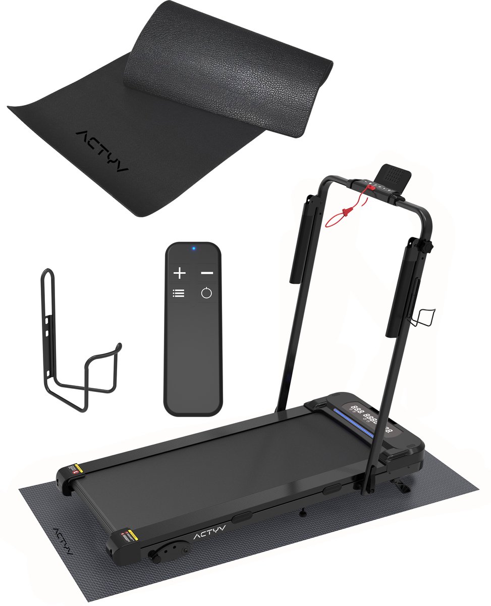 ACTYV Laufband Klappbar 1-12km/h mit 6% Neigungsfunktion - Inklusive Schmieröl, Schutzmatte - Laufband - Treadmill - Gehband - Walking Pad - Für Zuhause - Elektrisch - Faltbar
