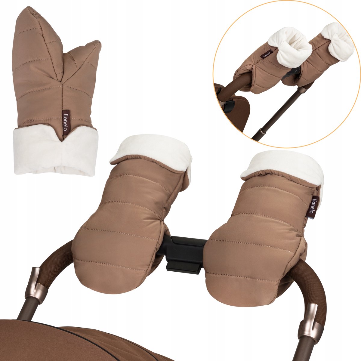 Lionelo Handmuff Oli – Kinderwagen handmoffen – Warme water- en winddichte handschoenen voor duwstang – Universele maat – Magnetische bevestiging – Zachte Shu-voering – Winter handwarmer voor buggy en wandelwagen – Warm comfort voor koude winterdagen
