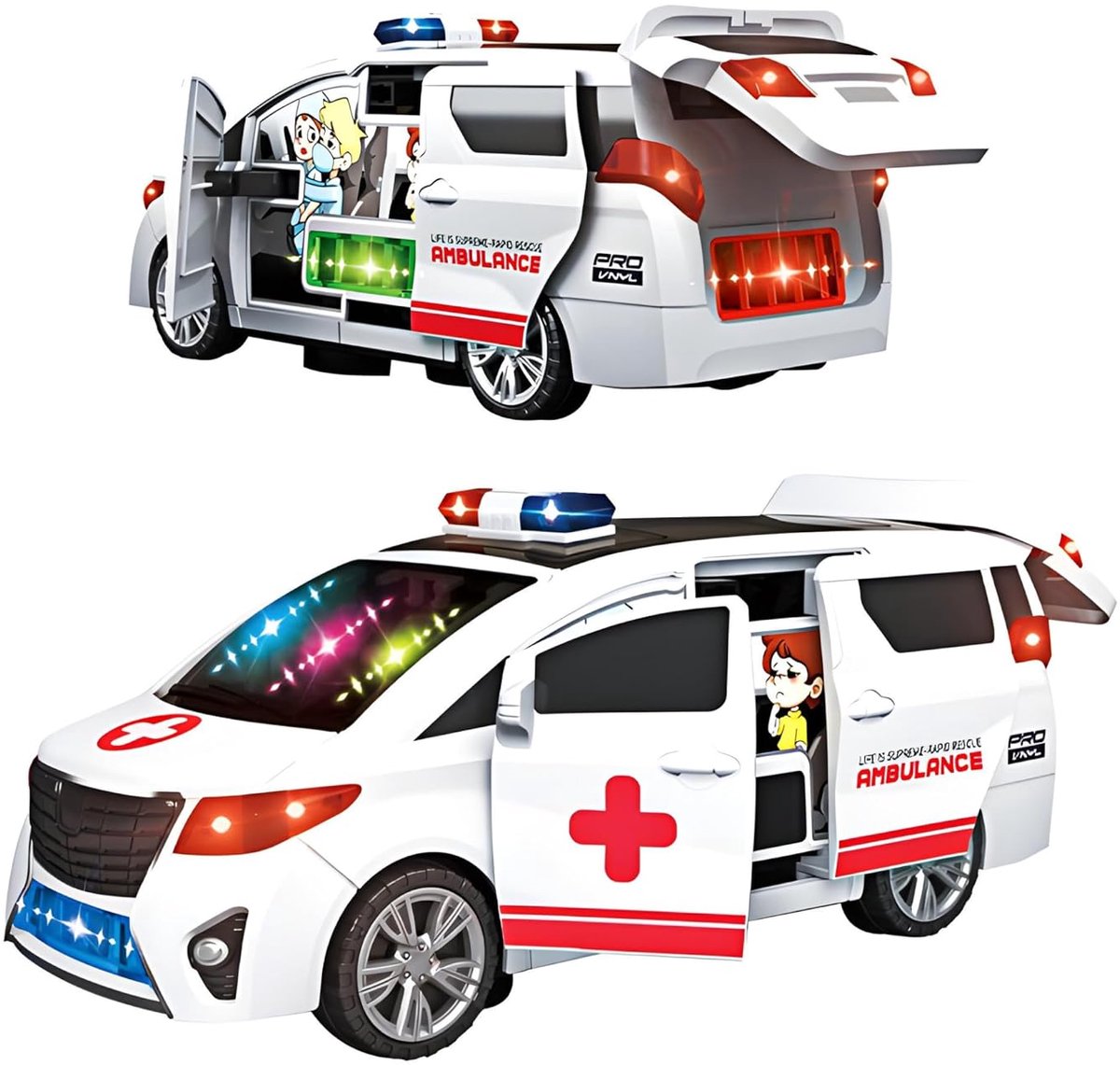 Ambulance Power - Speelgoed Ambulance - Zelf Rijden met Licht Effecten - 360 draai functie en automatisch deuren open (incl. batterijen)