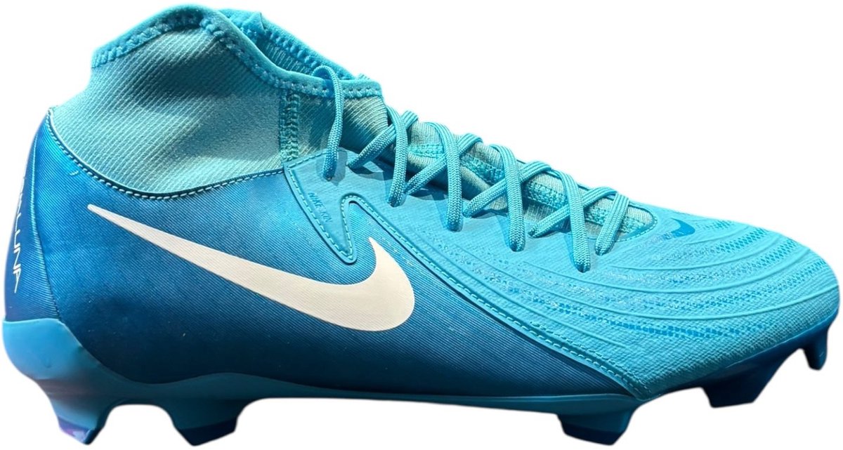 Nike Phantom luna ll Academy voetbalschoenen in blauw en wit, maat 47, met FG/MG zool voor verschillende ondergronden.