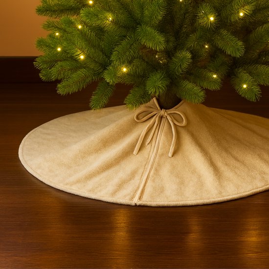 Solud® Kerstboomrok - Kerstboomkleed Ø115 cm Beige - Kerstboomhuls - Kerstboommand - Kerstboom dekentje