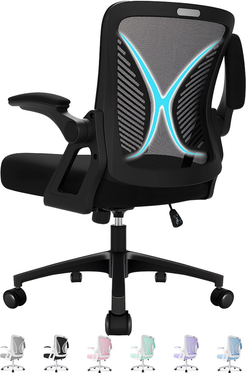 Milacyee Bureaustoel - Ergonomische Bureaustoel - Office Chair - Bureaustoelen voor Volwassenen - Computerstoel met Mesh Rugleuning & Lendensteun - 90° Opklapbare Armleuningen - Stille Wieltjes - Tot 150 kg, Zwart - Geschikt voor Thuiswerk en Kantoor - Milacyee - €59,99