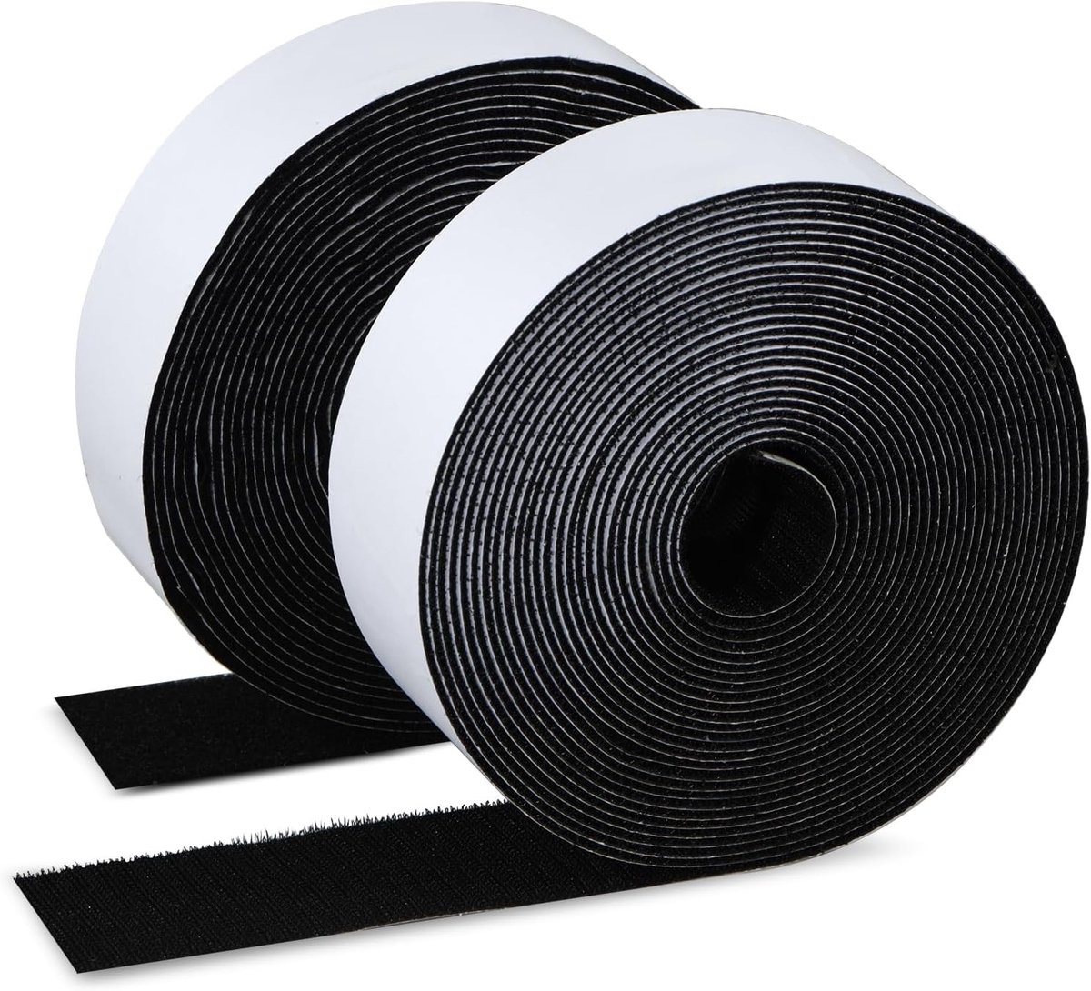 Dubbelzijdige klittenband - 2,5 cm x 4,9 m - Nylon klittenbandstrip - Sterke kleeflaag voor het ophangen van fotostrips - Herbruikbaar - Zelfklevend - Geschikt voor thuis/school/kantoor - Zwart -2 stuks