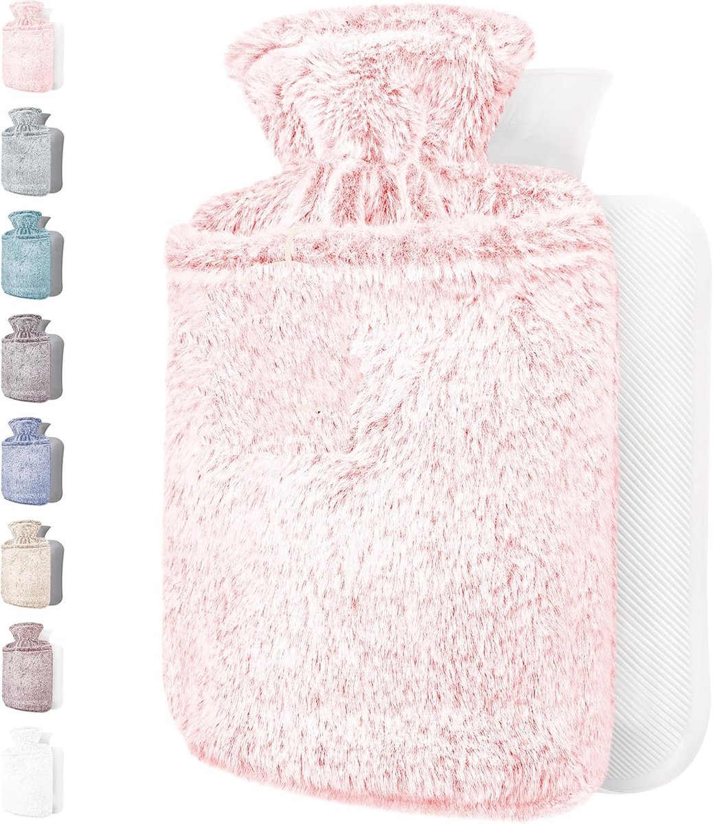 Famanu - Warmwaterkruik 1.8L met zachte hoes – ideaal voor koude avonden en pijnverlichting – roze