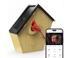Voqella® Vogelhuisje met Camera - Nestkastje Koolmees - Vogel Camera - Vogelkastje - Vogelvoederhuisje - Met Zonnepaneel - Bamboe hout - Video & Audio