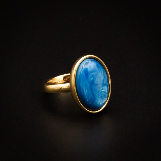 Bague Qoss Ring Diede – Bague Fine Dorée avec Pierre Ovale 13 x 18 mm | Sans nickel | Fabriqué à la main | Peut être combiné | Saphir | Taille XL