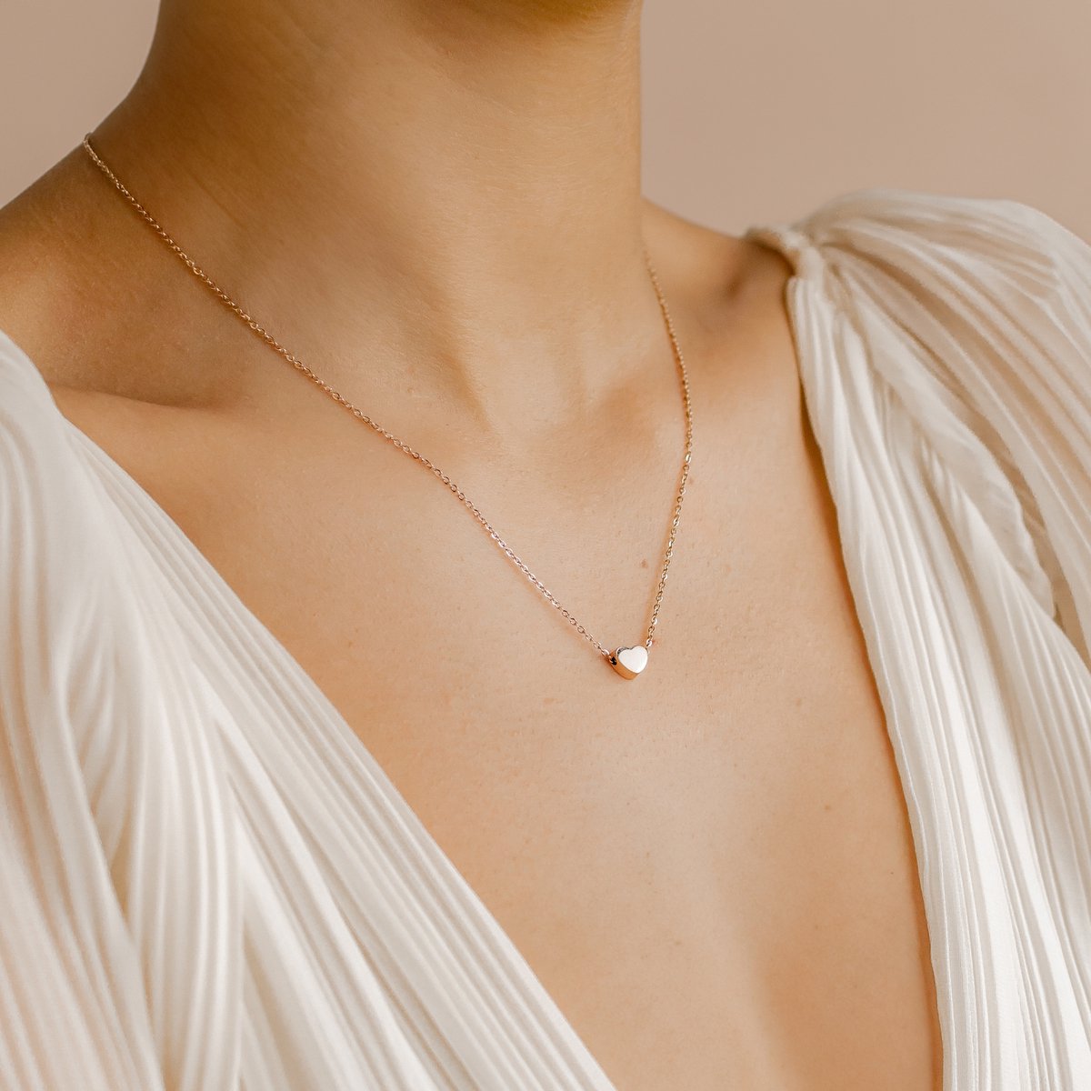Hey Happiness Hart Hanger Ketting Dames - Roestvrij Staal 18K Roségoud Verguld - Verstelbaar 46+5 cm - Waterproof - Roségoud