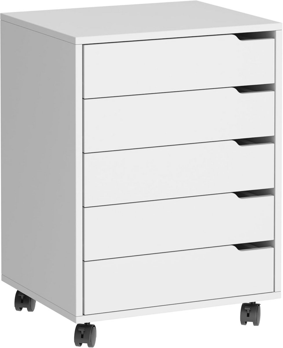 Multifunctionele Rollcontainer met 5 Laden - Opbergkast voor Kantoor en Studie, Wit