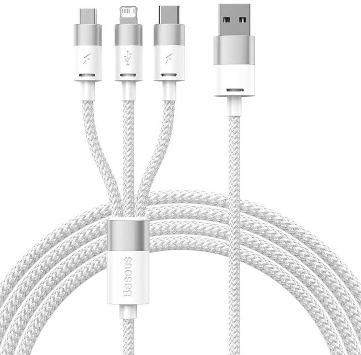 Baseus USB naar Lightning/USB-C/Micro USB Kabel 3.5A 1.2M Wit