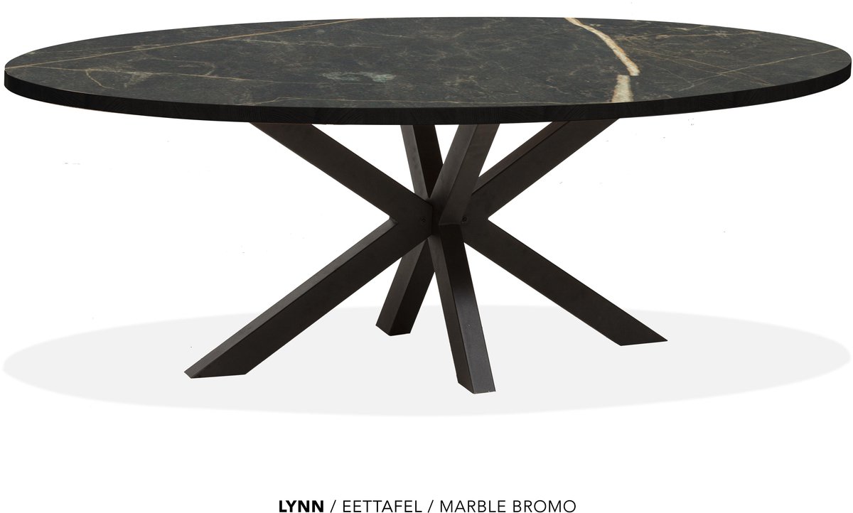 Maxfurn Lynn - Ovale eettafel Lynn | Zeer krasvast | Kleur: Marble Bromo | Afm. 180x102cm Natuurlijk eiken