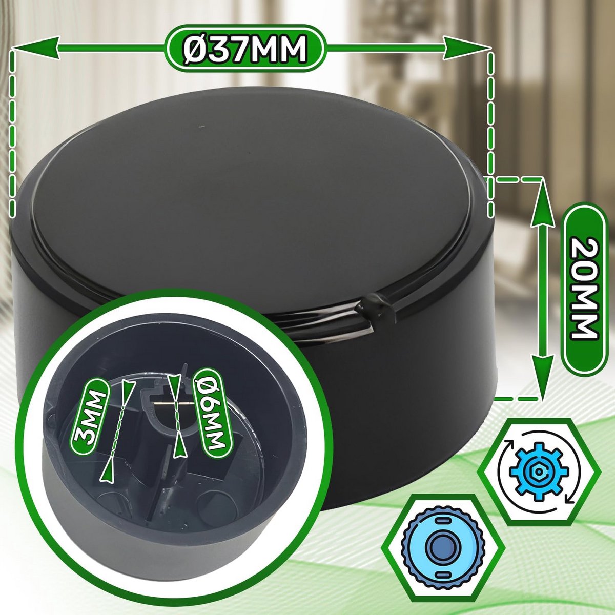 Instelknop voor Elektrisch Fornuis - 37 mm Compatibel met C00111693