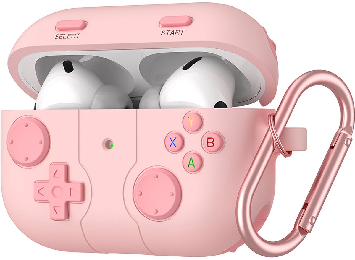 Case Geschikt voor airpods 4 Hoesje Hoes Siliconen Met Clip Cover - Retro design - Hoesje Geschikt voor airpods 4 Hoes Siliconen - Roze