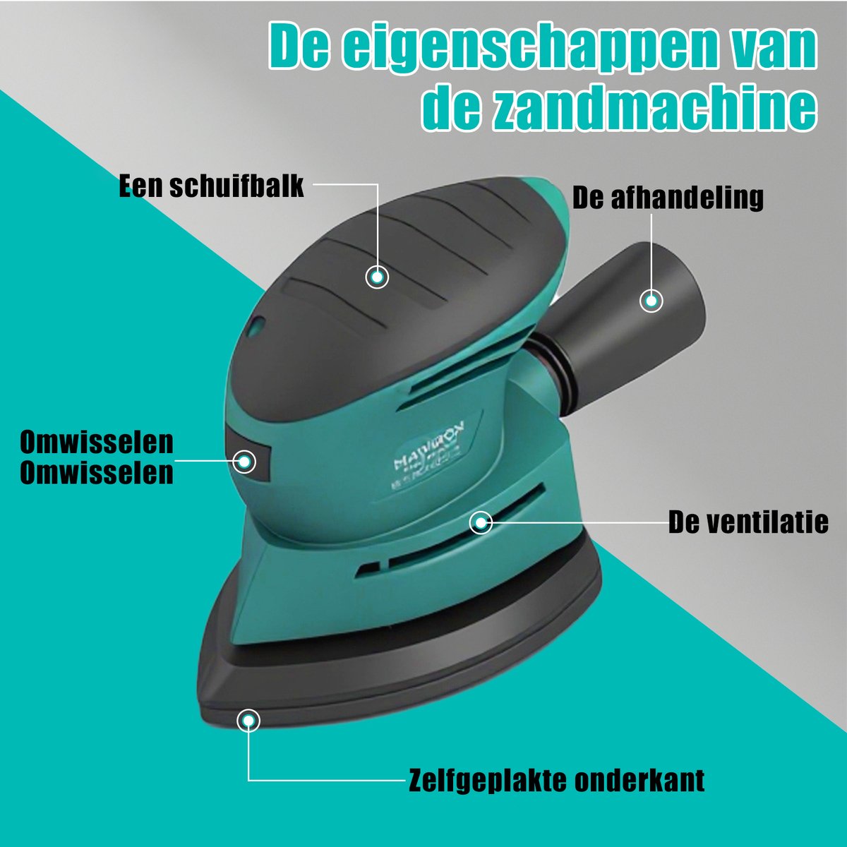 Elektrische Slijper Handmatig - Voor Hout/Metaal/Steen - Inclusief Schuurpapier P80/P120/P240