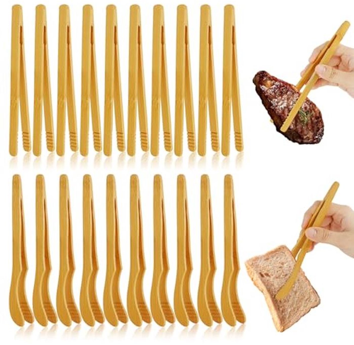 Houten Barbecuetang Set van 20 Stuks met Antislip Design - Herbruikbare Bamboetang
