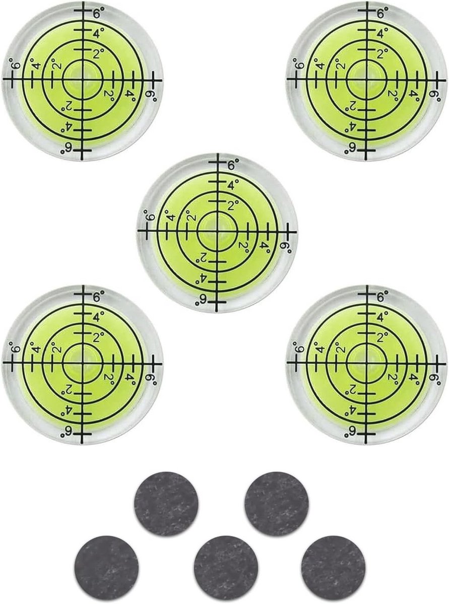 5 Stuks Precisie Waterpas Ø 32 mm met Zelfklevende Magneten voor Camping en Camper