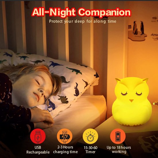 Schattig Uil Nachtlampje voor Kinderen - LED Bedlampje met Kleurwissel van Merkloos — afbeelding 5