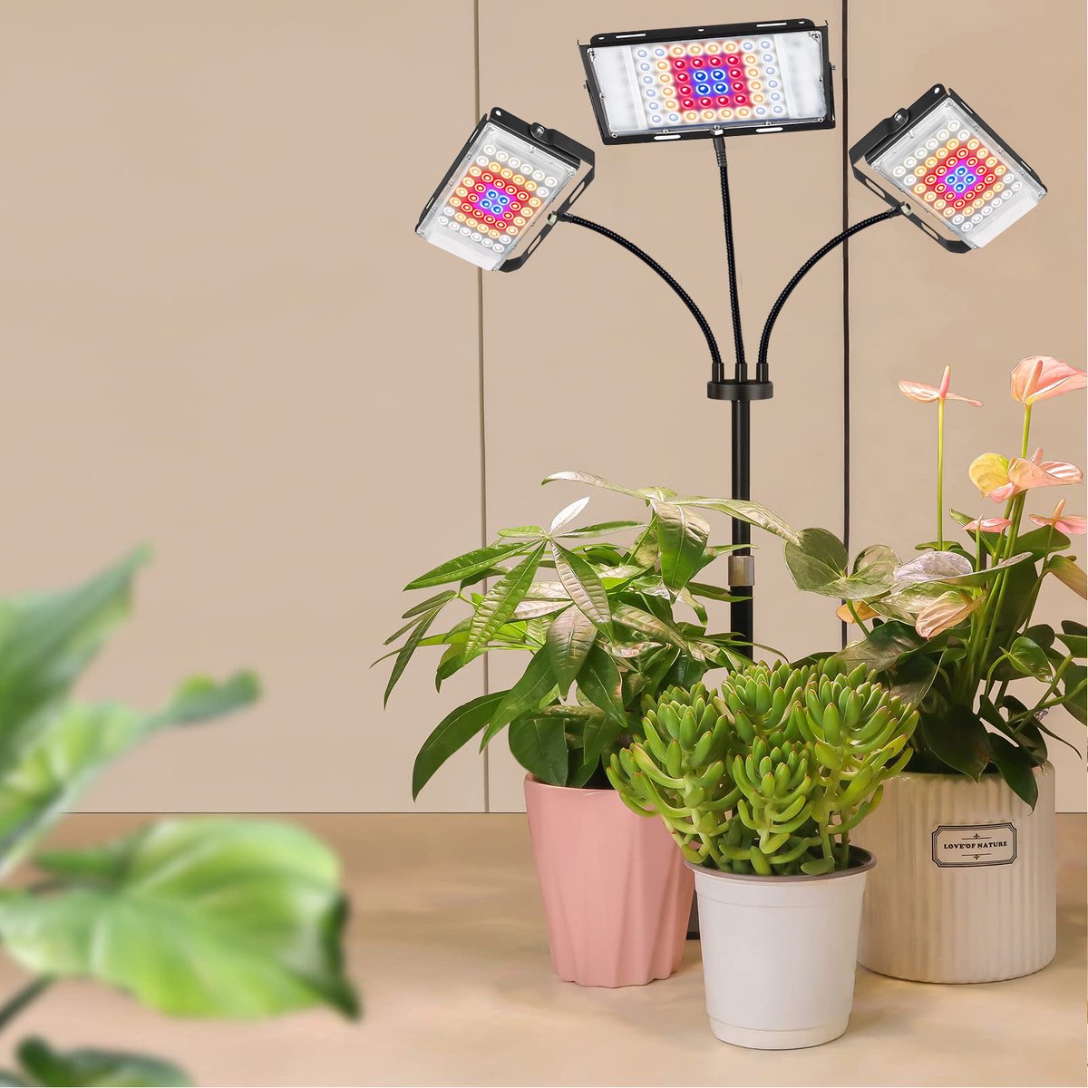 MUPOO LED Groeilamp Planten – Kweeklamp LED Full Spectrum 30W voor Binnen Planten – 6 Dimbare Helderheden, Auto Timer, Verstelbare Hoogte voor Zaailingen, Bloemen & Groenten – 3 Panelen