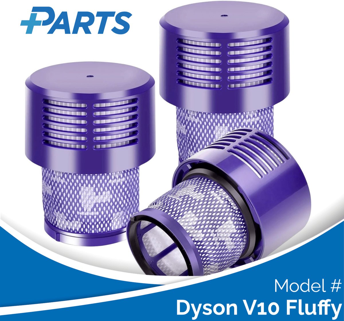 Dyson V10 Fluffy Filters (3 Stuks, Plus.Parts® alternatief voor 969082-01)