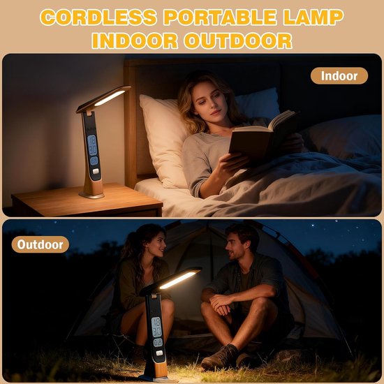 Oplaadbare bureaulamp, driekleurige, traploos dimbare bureaulamp, 1800 mAh bedlamp met tijdsweergave, aanraakbediening, opvouwbaar en draagbaar voor kantoor, lezen en studeren (geen adapter nodig). van Afzonderlijk — afbeelding 5