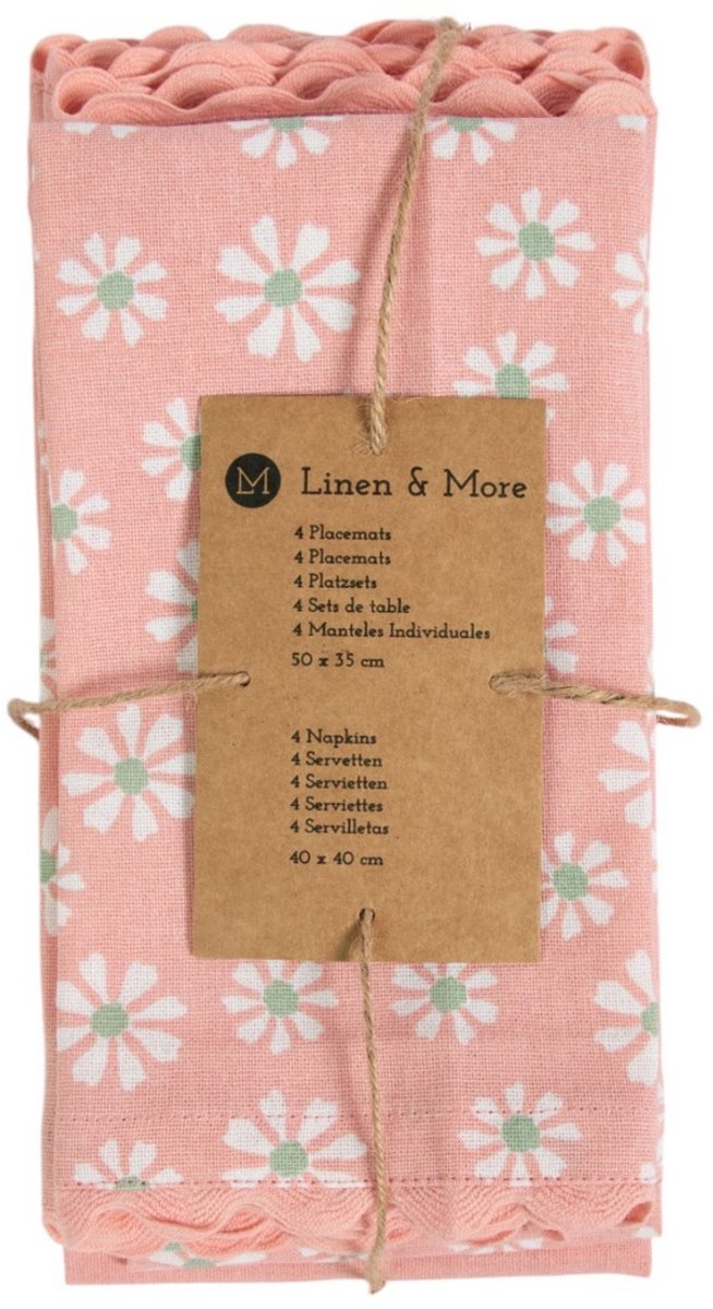 Daisy Flowers Keukenset 35x50/40x40cm roze (set of 8)