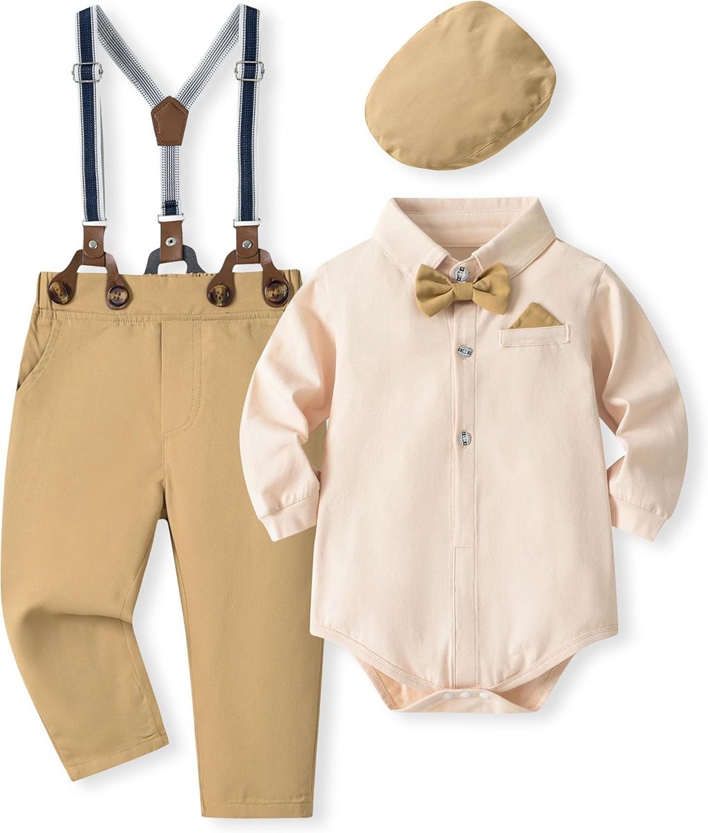 Baby Jongenskleding Set Romper Stropdas en Bretels Chique Outfit