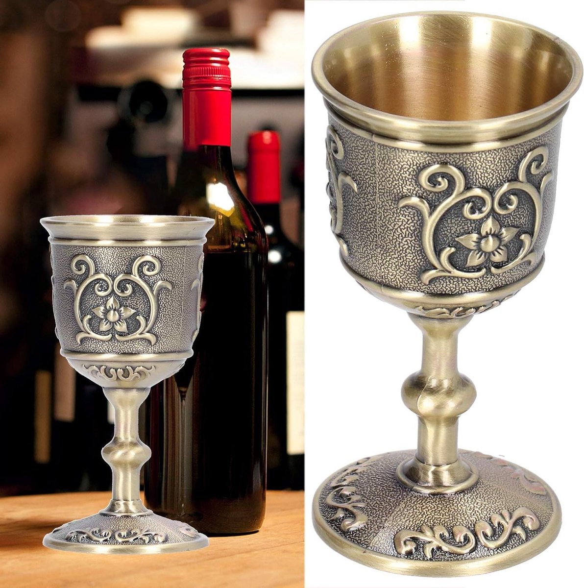 Allecta - Vintage Bronzen Wijnbeker Kelk- Europese Stijl - Ideaal voor Bruiloften - Melk en Wijn Drinken - Ornament Verzamelen - 37 cm Lang