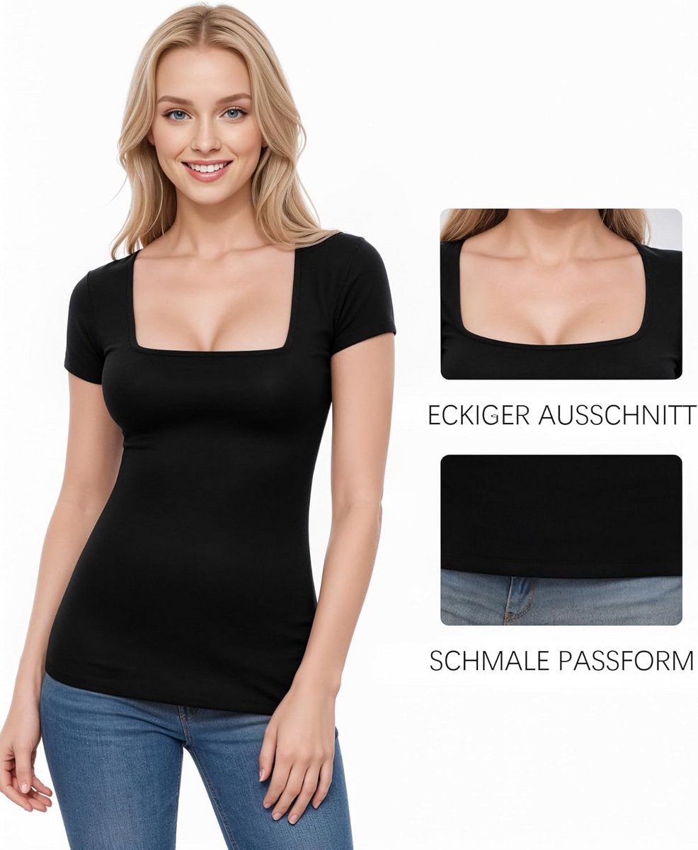 Y2K T-shirt Dames Korte Mouwen Vierkante Hals Sexy Basis Zomer Top