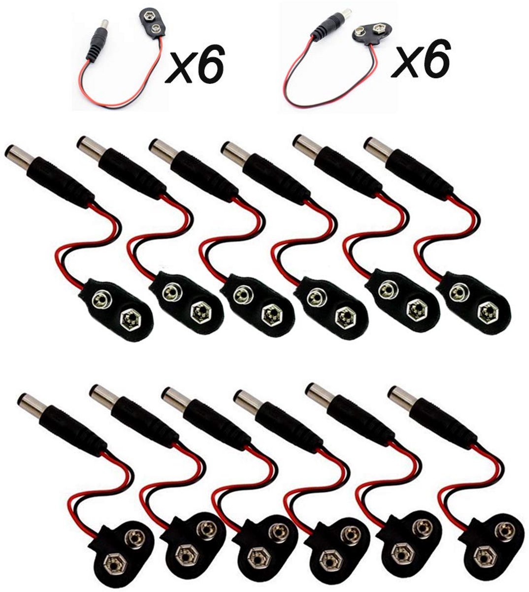 12 Stuks 9V Batterij Clip Connector - T-type en I-type